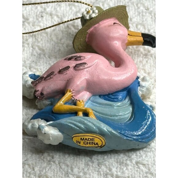 Pink Flamingo Beach Waves Christmas Tree Ornament Figurine Friend Congratulation - Picture 3 of 6